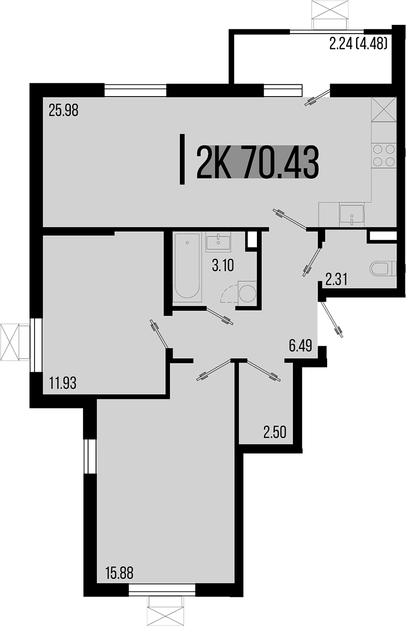 2-комн. квартира, 68.19 м² в ЖК Цветной бульвар — фото 2