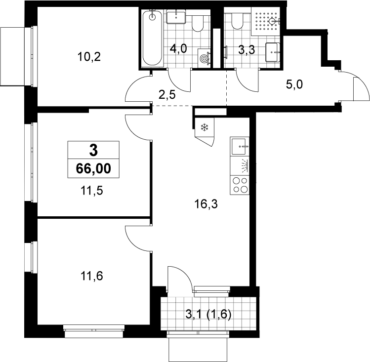 4+ комнаты, 64.4 м², 9/19 этаж, ЖК «Деснаречье»