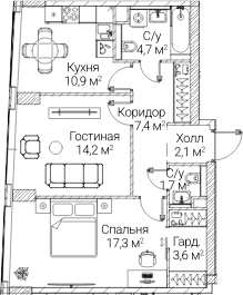 2-комн., 61.67 м², 34/60 этаж, ЖК «СЕЗАР БУДУЩЕЕ»