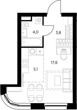 Студия, 30.7 м², 17/43 этаж, ЖК «Адмирал»