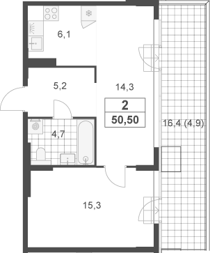2-комн., 45.6 м², 21/23 этаж, ЖК «Южные сады»