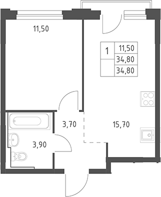 2-комн., 34.8 м², 15/20 этаж, ЖК «Химки Парк»