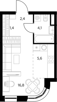 Студия, 30.7 м², 35/43 этаж, ЖК «Адмирал»