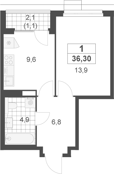 1-комн., 35.2 м², 16/22 этаж, ЖК «Скандинавия»