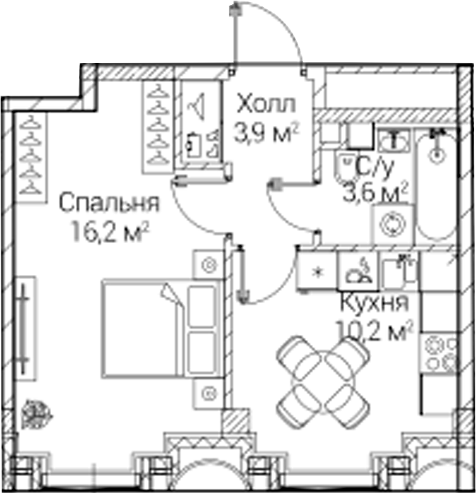 1-комн., 33.9 м², 6/6 этаж, ЖК «СЕЗАР БУДУЩЕЕ»
