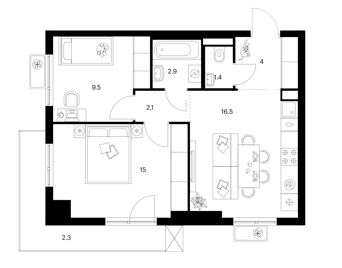 2-комн., 51.4 м², 17/25 этаж, ЖК «Белая Дача парк»