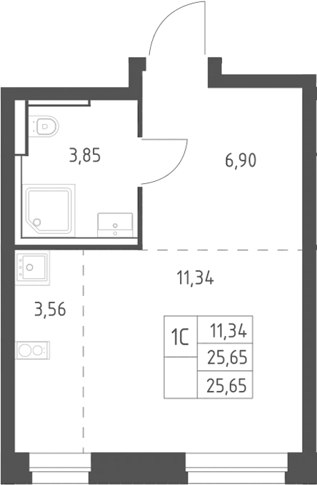 Студия, 25.65 м², 3/24 этаж, ЖК «Квартал Строгино»