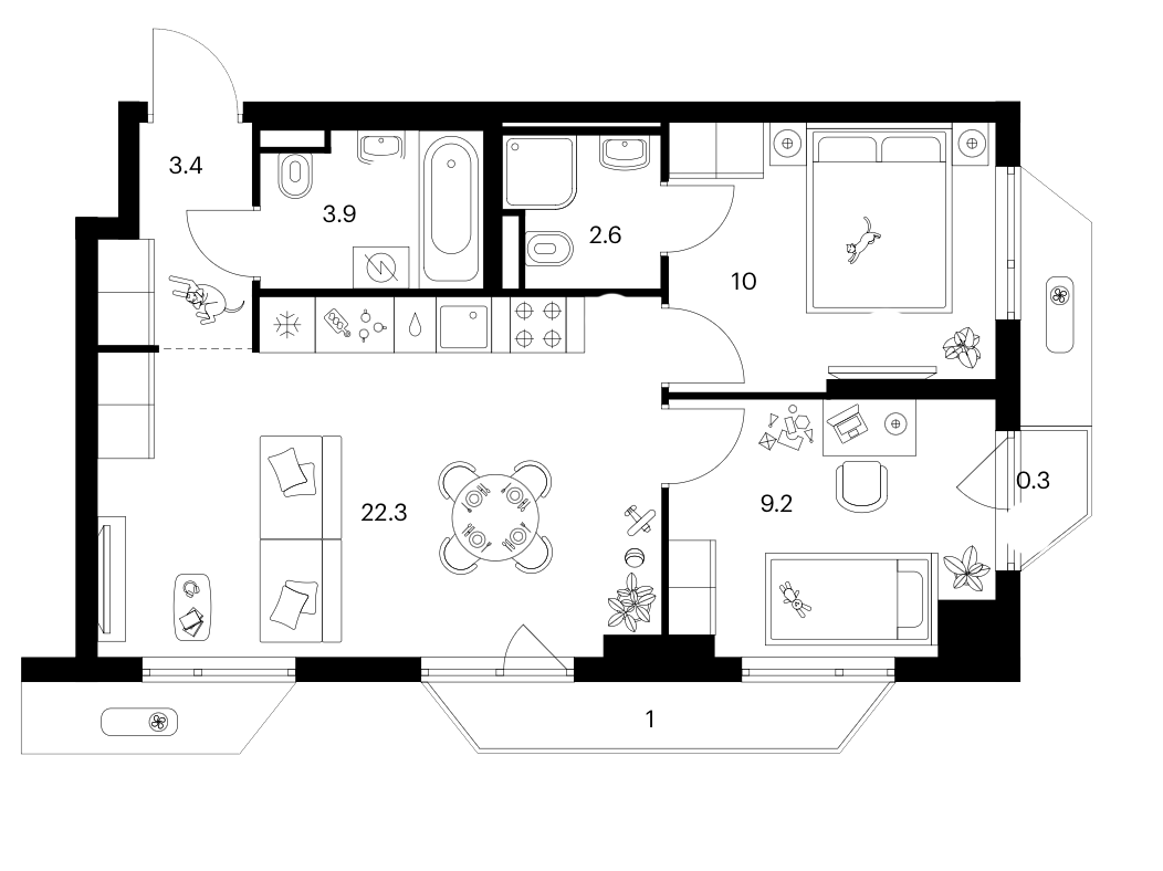 2-комн., 51.4 м², 10/24 этаж, ЖК «Зеленый парк»