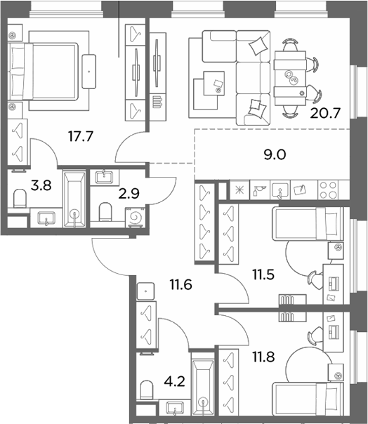 4+ комнаты, 93.2 м², 5/6 этаж, ЖК «Станиславский»