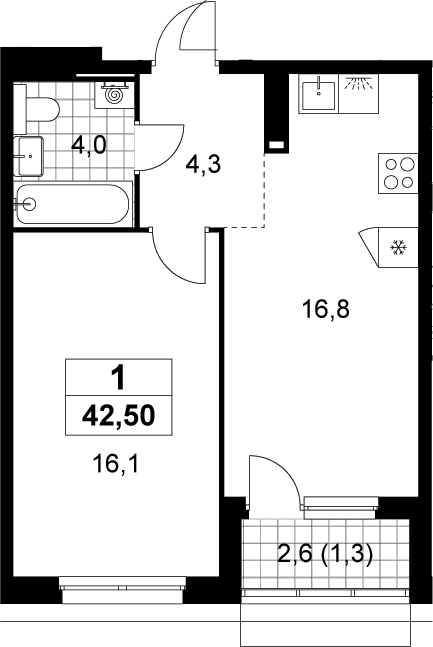 2-комн., 41.2 м², 15/19 этаж, ЖК «Деснаречье»