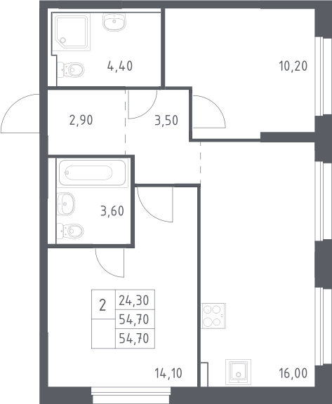 3-комн., 54.7 м², 17/32 этаж, ЖК «Химки Парк»