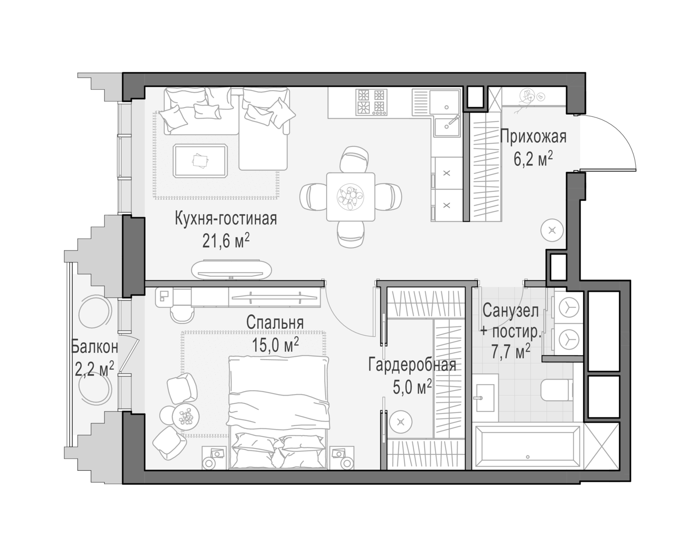 2-комн., 55.34 м², 4/14 этаж, ЖК «Квартал Тишинский бульвар»