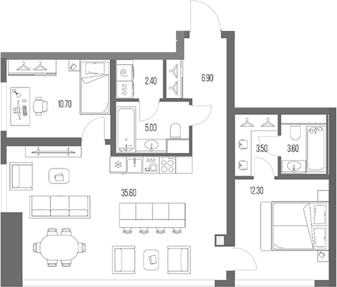 2-комн., 80 м², 7/54 этаж, ЖК «Северный Порт»