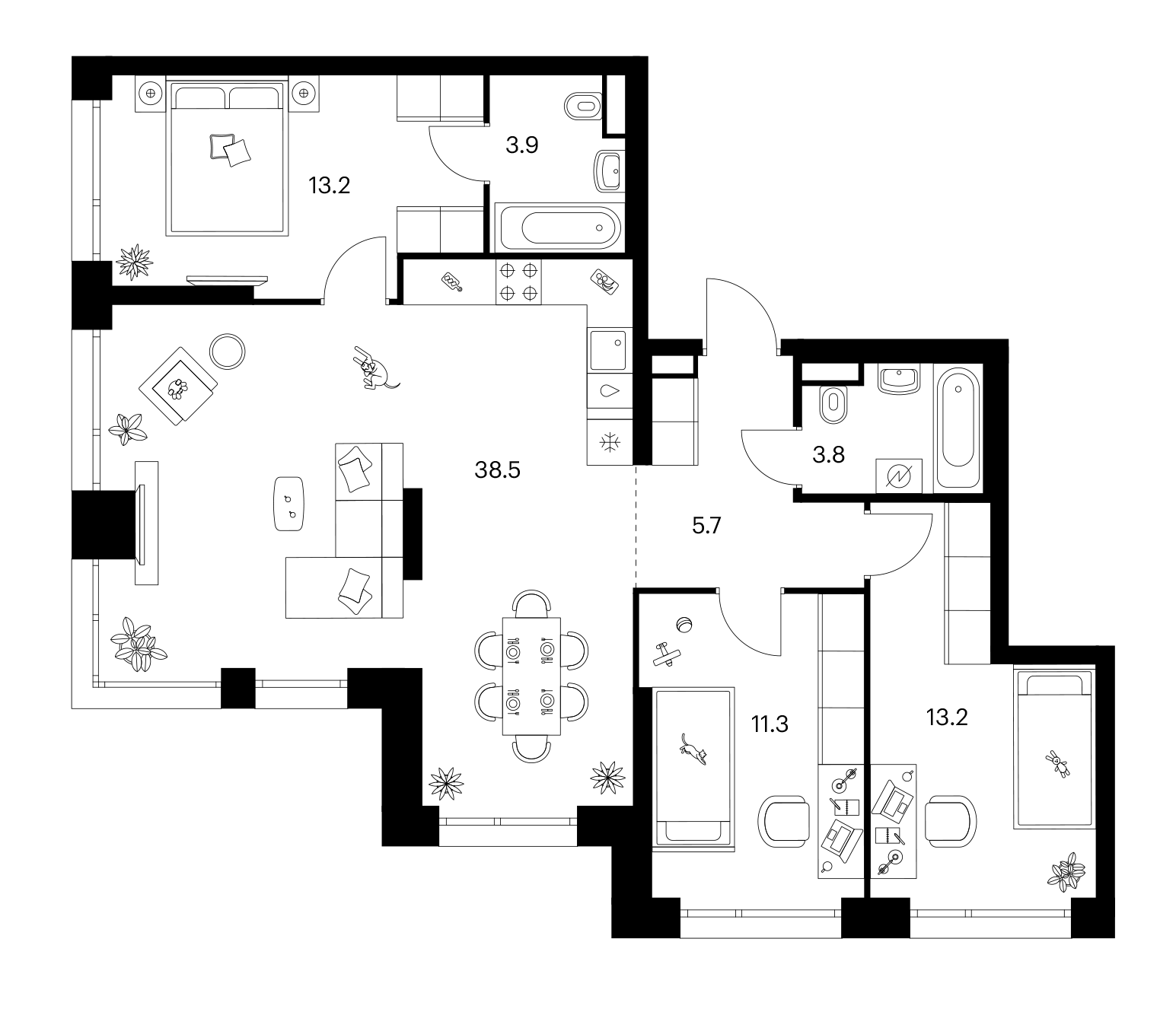 3-комн., 89.6 м², 2/35 этаж, ЖК «Строгино 360»
