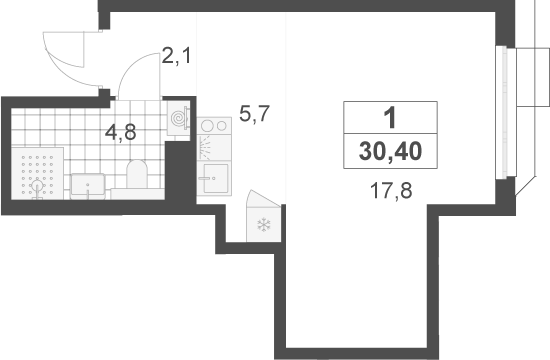 Студия, 30.4 м², 18/22 этаж, ЖК «Скандинавия»