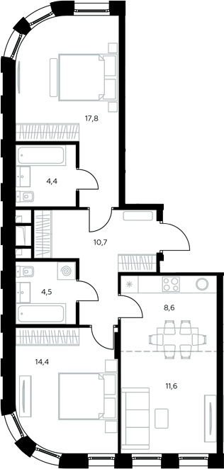 3-комн., 72 м², 13/13 этаж, ЖК «Адмирал»