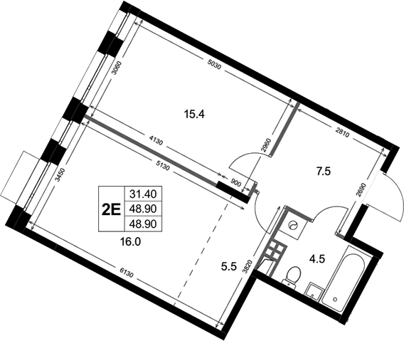 2-комн., 48.9 м², 2/3 этаж, ЖК «Кореневский Форт 2.3»