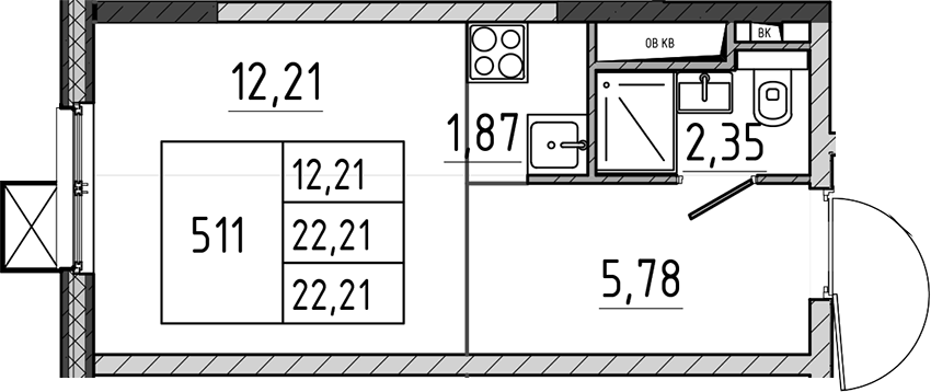 Студия, 22.21 м², 4/17 этаж, ЖК «Поварово-Молодежный-2»