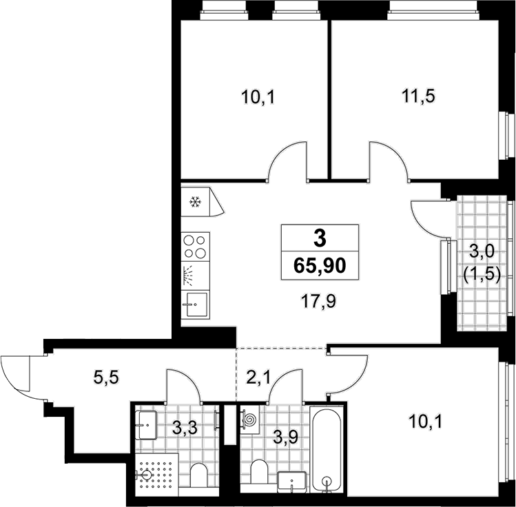 4+ комнаты, 64.4 м², 12/12 этаж, ЖК «Деснаречье»