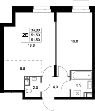 2-комн., 51.5 м², 1/3 этаж, ЖК «Кореневский Форт 2.3»