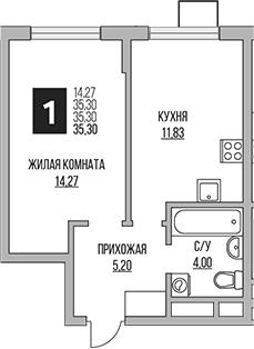 1-комн., 35.3 м², 6/12 этаж, ЖК «Гранель Мытищи»