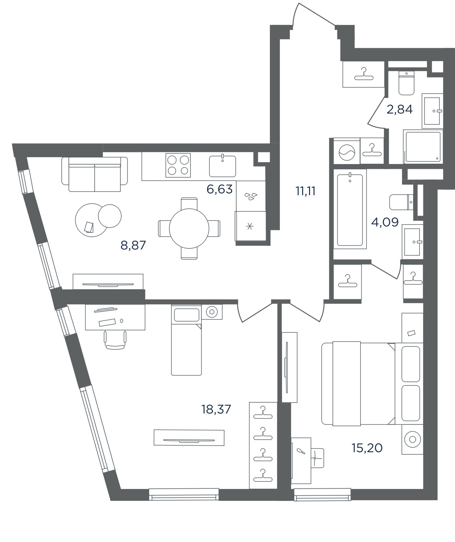 3-комн., 67.11 м², 6/30 этаж, ЖК «Сикрет Гарден»
