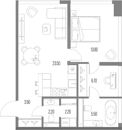 1-комн., 56 м², 6/12 этаж, ЖК «Северный Порт»