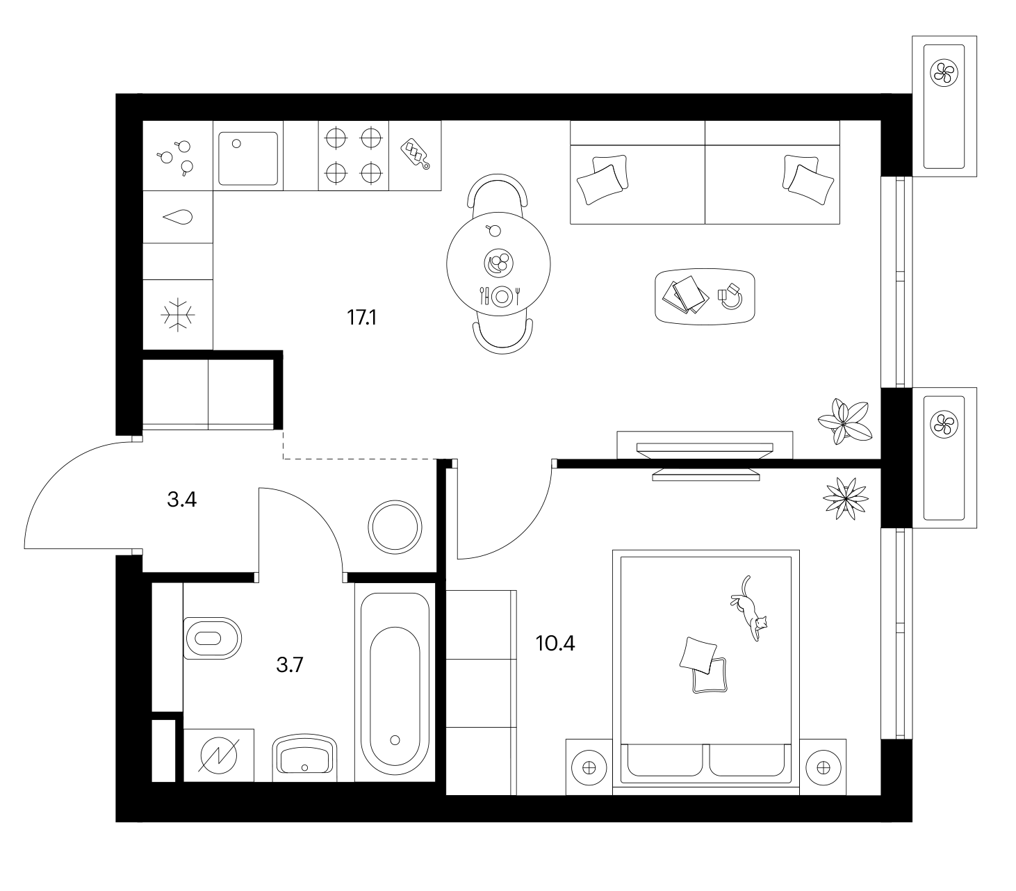 1-комн., 34.6 м², 16/25 этаж, ЖК «Ярославский»