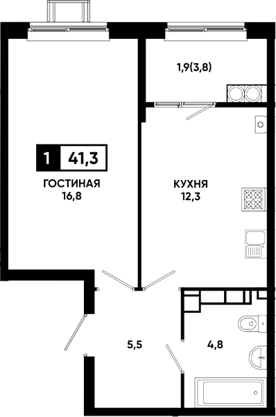 1-комн., 39.4 м², 13/23 этаж, ЖК «Резиденция Софи»