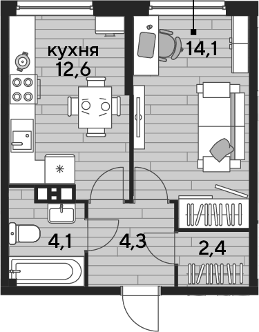 1-комн., 37.5 м², 3/19 этаж, ЖК «DОГМА ПАРК»