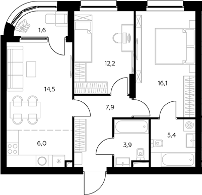 3-комн., 66.6 м², 9/43 этаж, ЖК «Адмирал»
