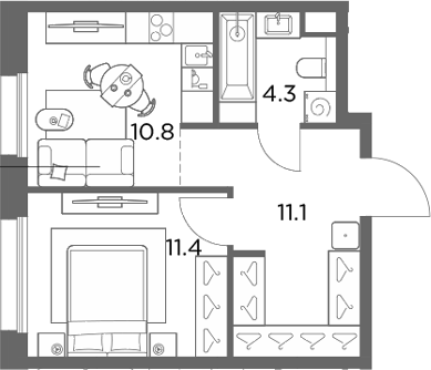 1-комн., 37.6 м², 4/6 этаж, ЖК «Станиславский»