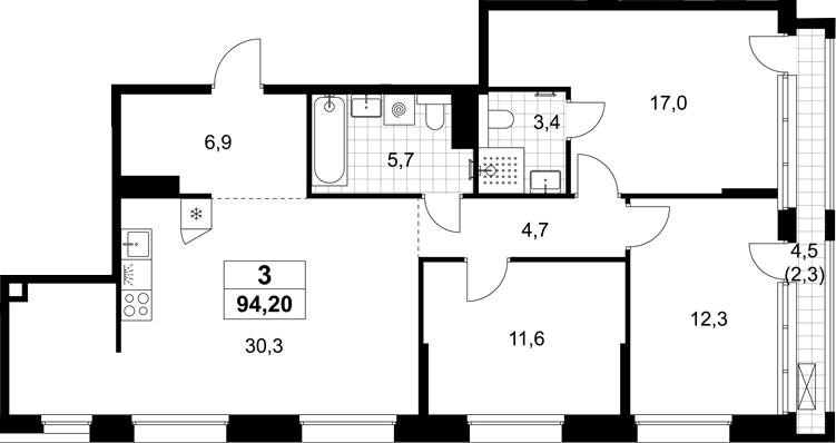 4+ комнаты, 91.9 м², 15/15 этаж, ЖК «Хольм»