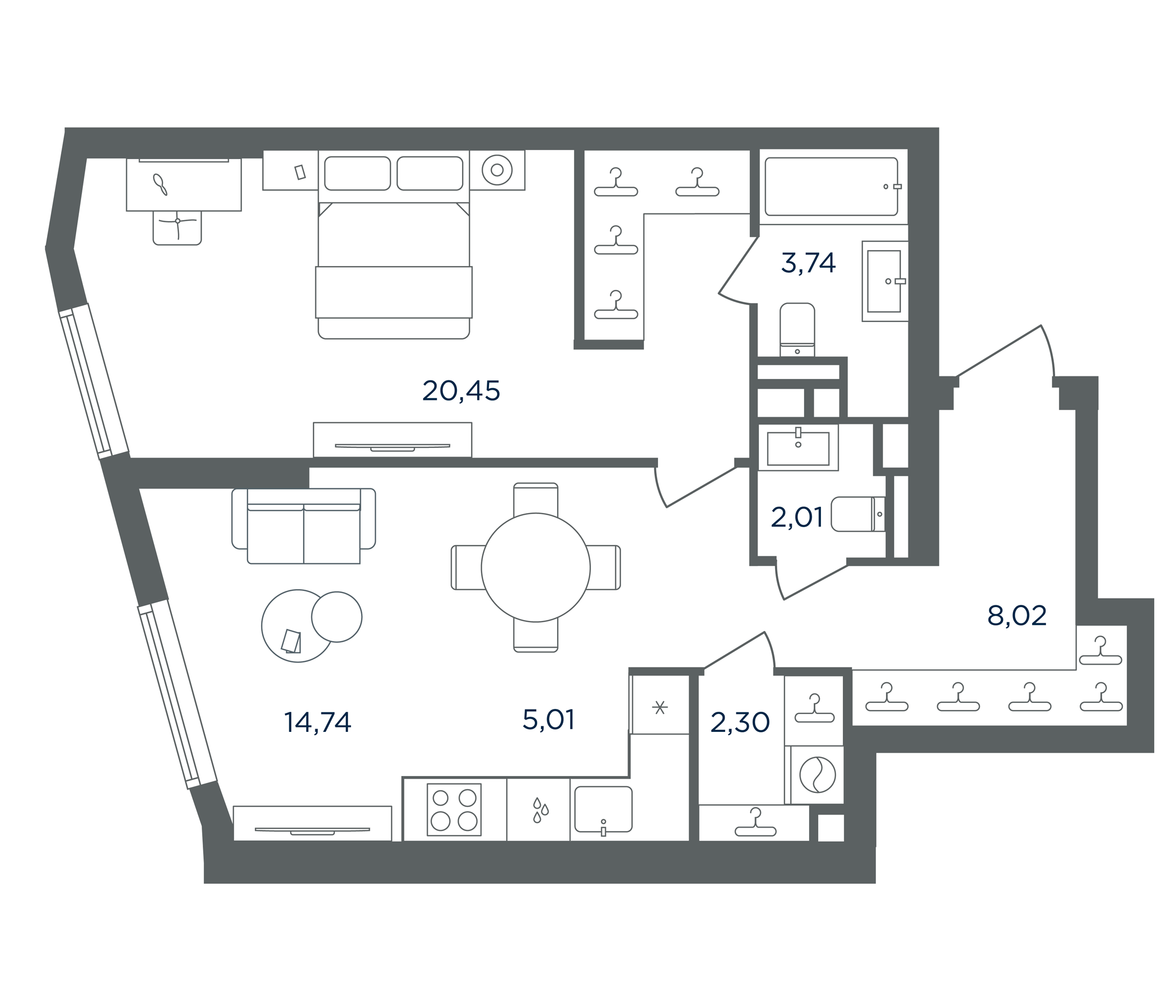2-комн., 56.27 м², 9/30 этаж, ЖК «Сикрет Гарден»