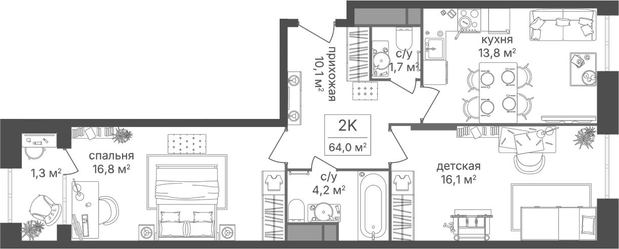 2-комн., 62.7 м², 8/8 этаж, ЖК «Варшавские ворота»
