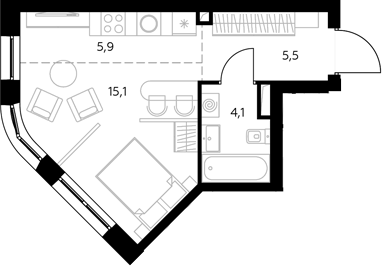 Студия, 33 м², 19/43 этаж, ЖК «Адмирал»