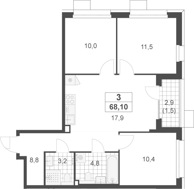 4+ комнаты, 66.6 м², 2/17 этаж, ЖК «Скандинавия»