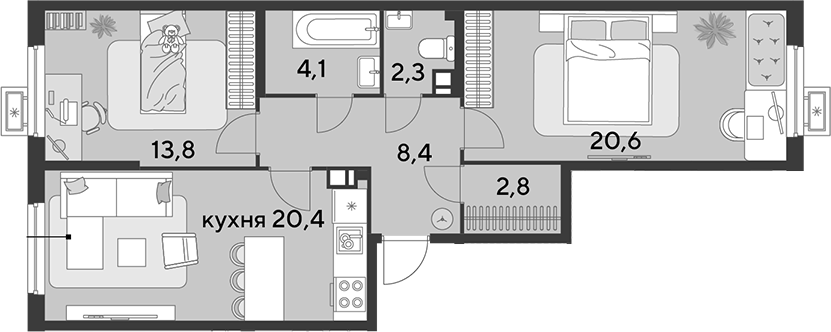 3-комн. квартира, 72.4 м² в ЖК Парк Победы — фото 2