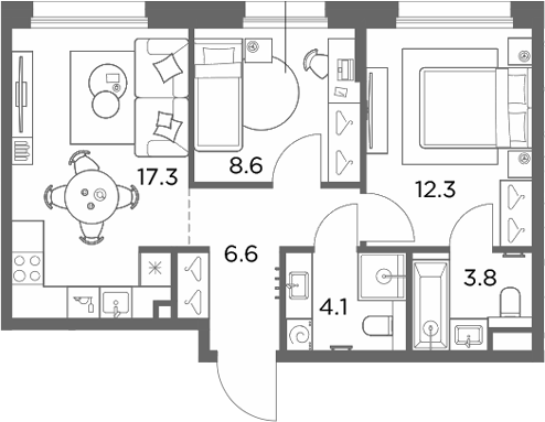 2-комн., 52.7 м², 5/6 этаж, ЖК «Станиславский»