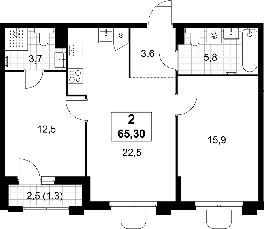 3-комн., 64 м², 3/8 этаж, ЖК «Прокшино»