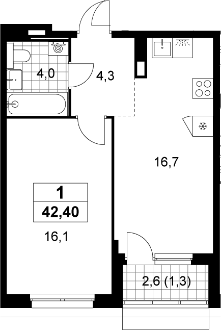 2-комн., 41.1 м², 10/19 этаж, ЖК «Деснаречье»