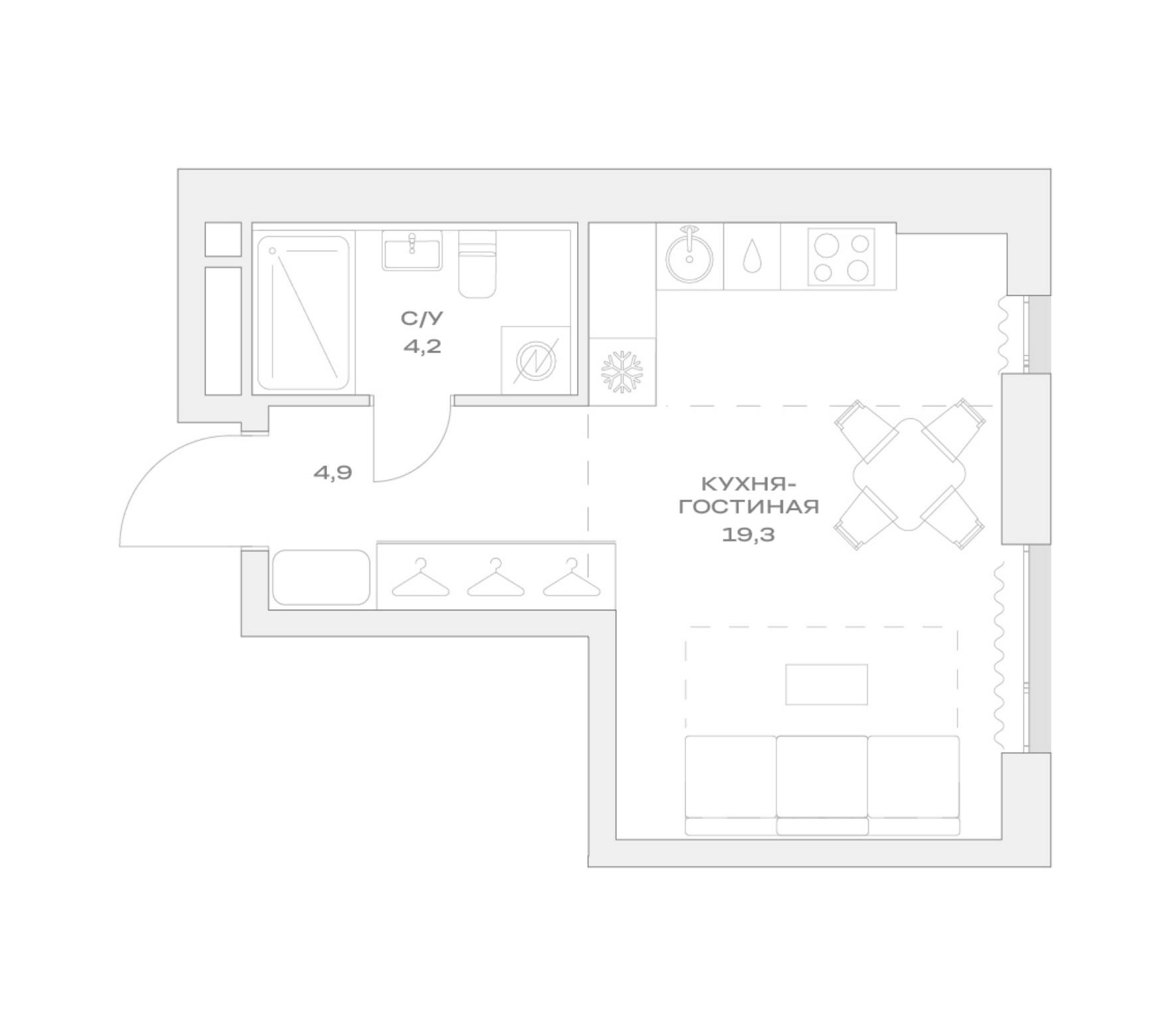 Студия, 28.4 м², 6/9 этаж, ЖК «Детали»