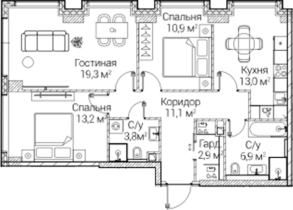 3-комн., 81.1 м², 16/41 этаж, ЖК «СЕЗАР БУДУЩЕЕ»
