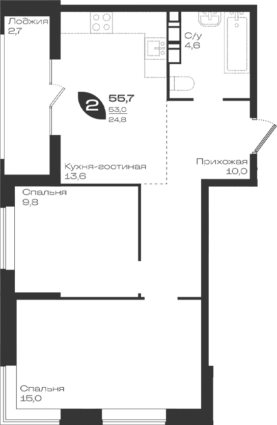 2-комн. квартира, 53 м² в ЖК Ботаника — фото 2
