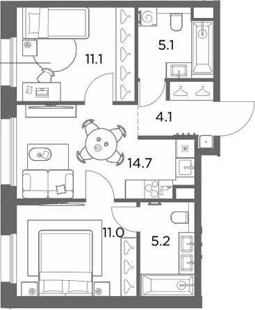 2-комн., 51.2 м², 4/6 этаж, ЖК «Станиславский»