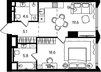2-комн., 53.7 м², 4/50 этаж, ЖК «СТОУН Блик»