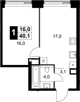 2-комн., 40.1 м², 17/40 этаж, ЖК «Амбер Сити»