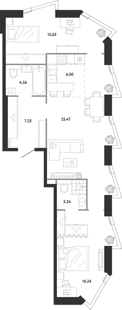2-комн., 78.41 м², 7/12 этаж, ЖК «Ридж»