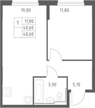 2-комн., 40.6 м², 18/25 этаж, ЖК «Химки Парк»
