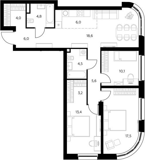 4+ комнаты, 93.7 м², 20/43 этаж, ЖК «Адмирал»